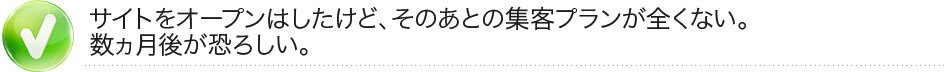 サイトをオープンはしたけど、そのあとの集客プランが全くない。数ヵ月後が恐ろしい。