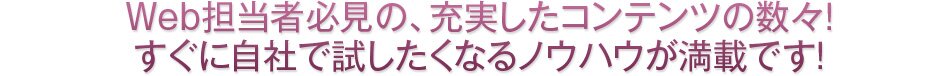 Web担当者必見の、充実したコンテンツの数々!すぐに自社で試したくなるノウハウが満載です!